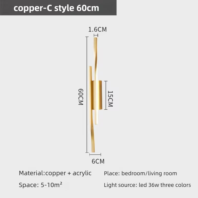 Brass Long Wall Lamp – Luxury LED Fixture for Bedroom or Living Space