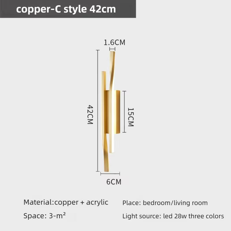 Brass Long Wall Lamp – Luxury LED Fixture for Bedroom or Living Space