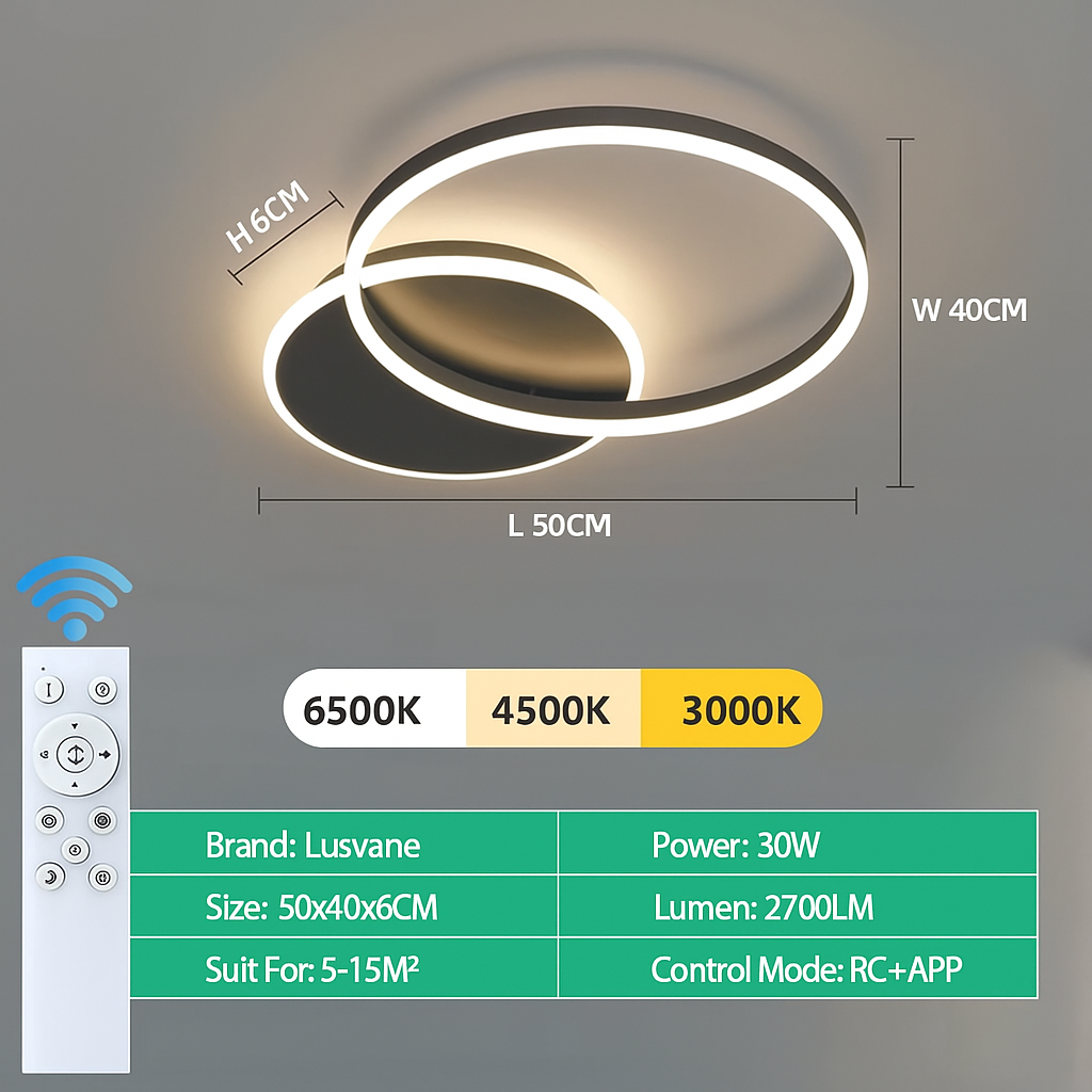 Dimmable LED Ceiling Chandelier – Modern Flush Mount Fixture for Bedroom, Living Room or Study