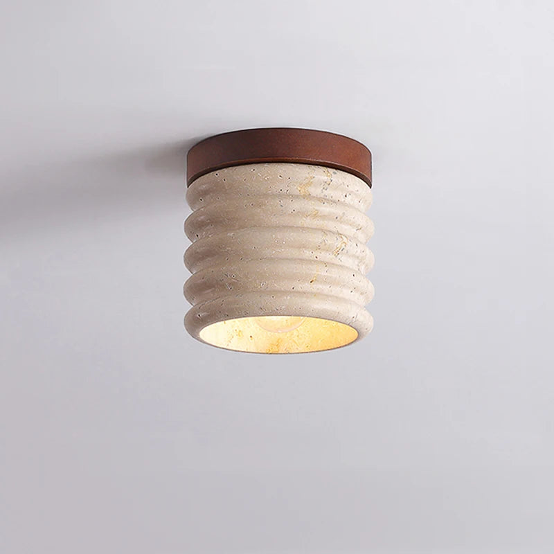 Wabi Sabi Yellow Marble LED Downlight – Travertine Stone Ceiling Lamp for Foyer, Corridor & Hotel