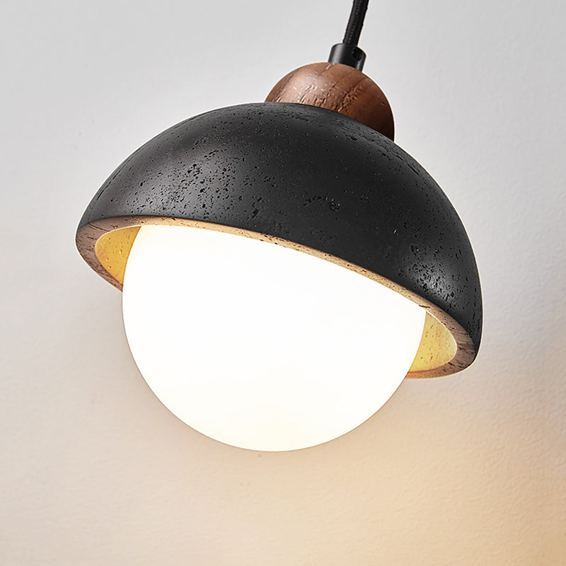 Adjustable Height LED Pendant Lamp – Minimalist Nordic Wabi Sabi Black Stone for Home & Dining