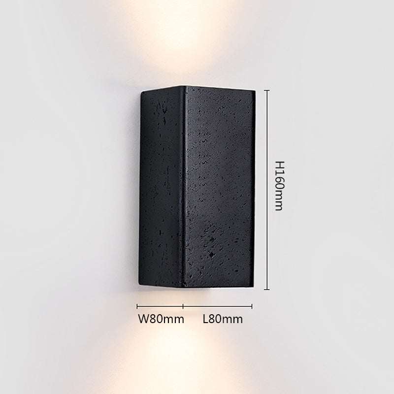 Wabi Sabi Modern LED Wall Lamp – Black Square Travertine Sconce for Home & Bedroom