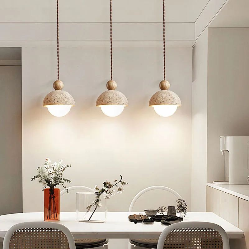 Modern European Wabi Sabi LED Chandelier – Yellow Stone Semi-Circle Pendant for Home & Villa