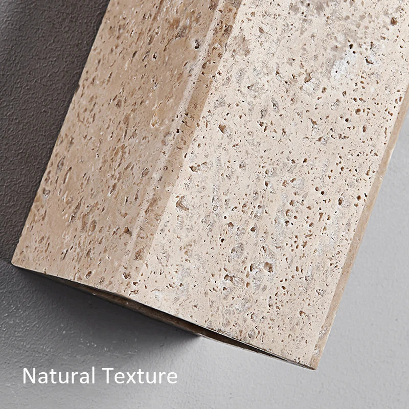Wabi Sabi Travertine Outdoor Stone Wall Lamp Waterproof LED Light Sconce for Doorway Corridor & Bedroom Decor