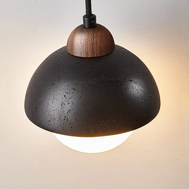 Adjustable Height LED Pendant Lamp – Minimalist Nordic Wabi Sabi Black Stone for Home & Dining