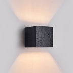 Black Square Travertine LED Wall Lamp – Wabi Sabi Stone Shade for Bedroom & Living Room