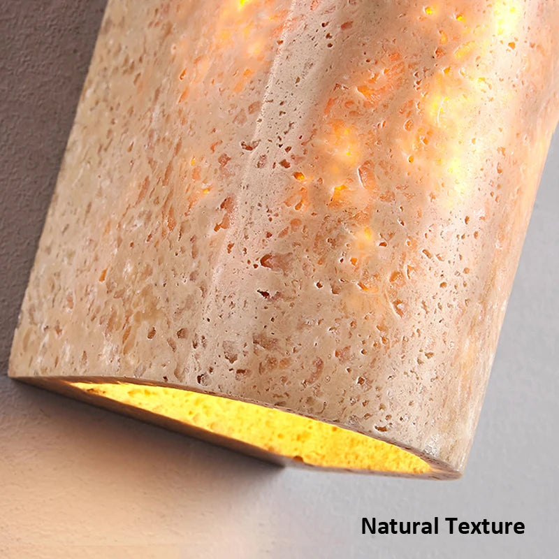Wabi Sabi Travertine Outdoor Wall Lamp – LED Stone Decor for Villa, Courtyard & Balcony