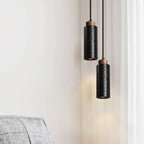 American Wabi Sabi Black Travertine Pendant Light – Hanging LED Lamp for Bedside, Dining & Hotel