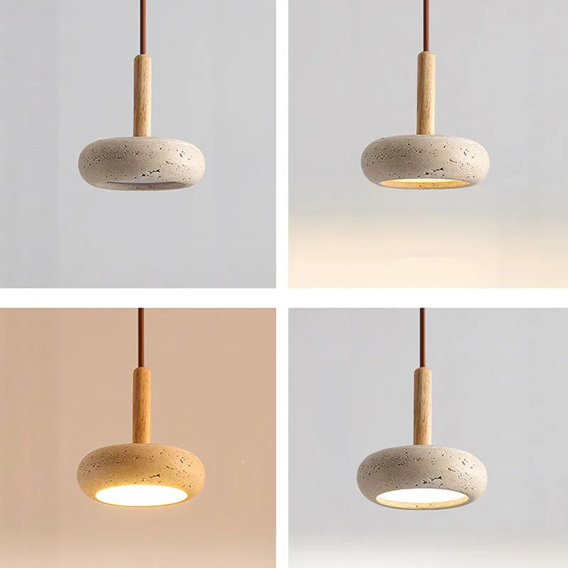 Wabi Sabi Travertine LED Pendant Light – 6W Stone Hanging Lamp for Kitchen Island, Dining & Bar