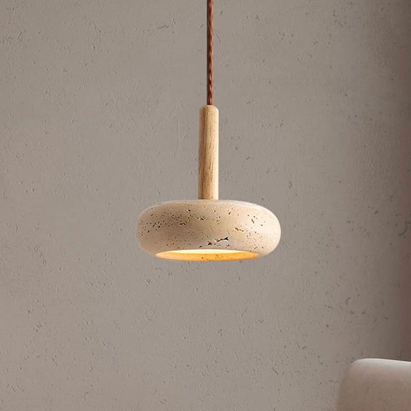 Wabi Sabi Travertine LED Pendant Light – 6W Stone Hanging Lamp for Kitchen Island, Dining & Bar
