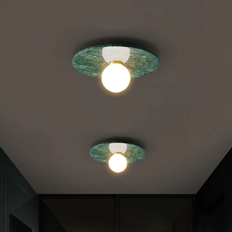 Italian Marble LED Ceiling Lamp – Nordic White, Black & Green Stone Light for Bedroom & Corridor