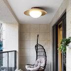 Wabi Sabi Yellow Travertine Ceiling Light – Disc-Shaped Stone Lamp for Home, Hotel & Balcony
