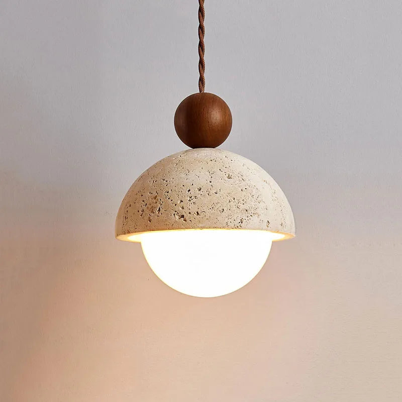 Modern European Wabi Sabi LED Chandelier – Yellow Stone Semi-Circle Pendant for Home & Villa