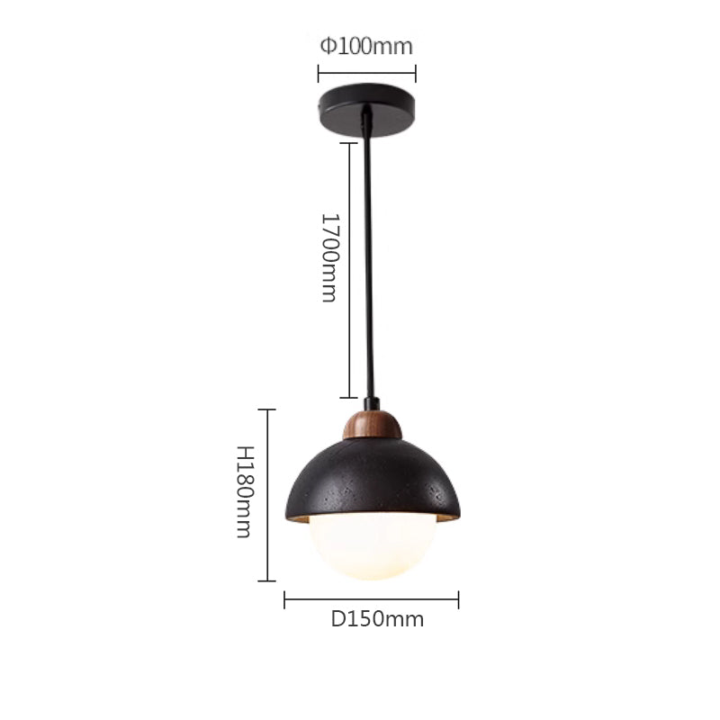 Adjustable Height LED Pendant Lamp – Minimalist Nordic Wabi Sabi Black Stone for Home & Dining