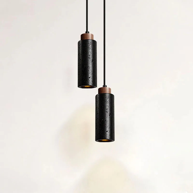 American Wabi Sabi Black Travertine Pendant Light – Hanging LED Lamp for Bedside, Dining & Hotel