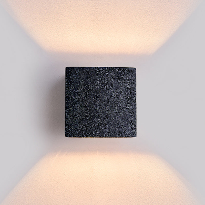 Black Square Travertine LED Wall Lamp – Wabi Sabi Stone Shade for Bedroom & Living Room