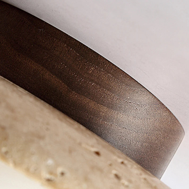 Wabi Sabi Yellow Travertine Ceiling Light – Disc-Shaped Stone Lamp for Home, Hotel & Balcony