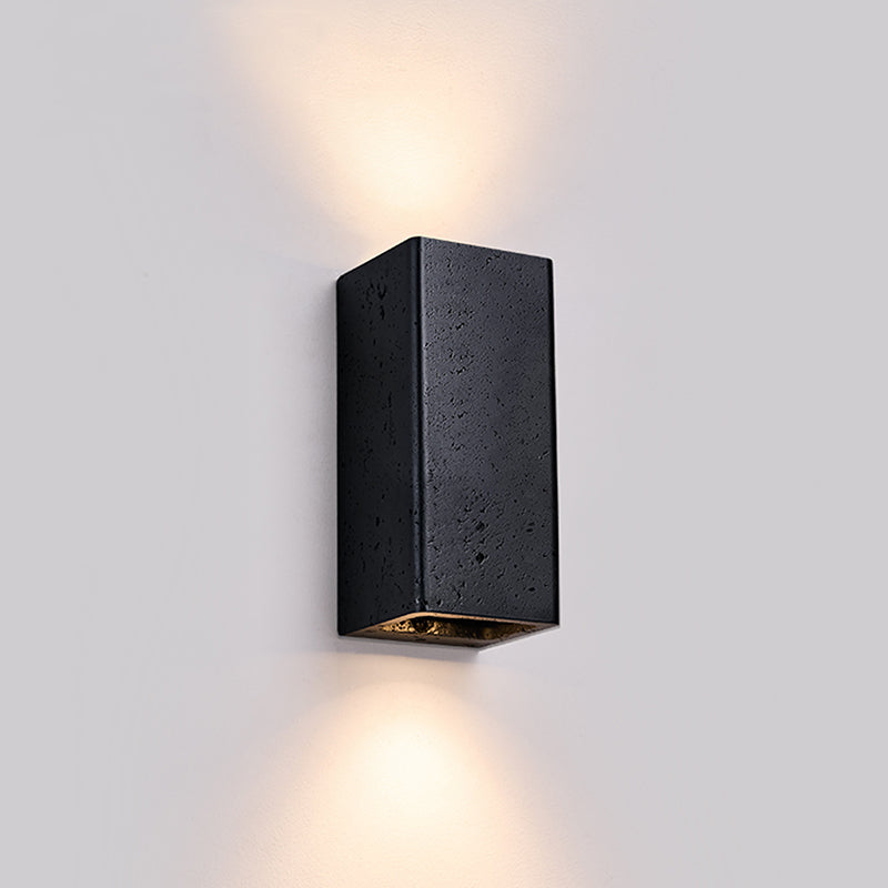 Wabi Sabi Modern LED Wall Lamp – Black Square Travertine Sconce for Home & Bedroom