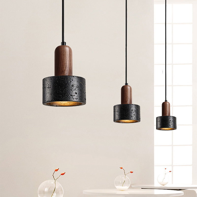 Black Travertine Pendant Light – Stone Droplight for Bedside, Dining & Kitchen Island