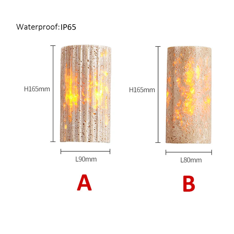 Wabi Sabi Travertine Outdoor Wall Lamp – LED Stone Decor for Villa, Courtyard & Balcony