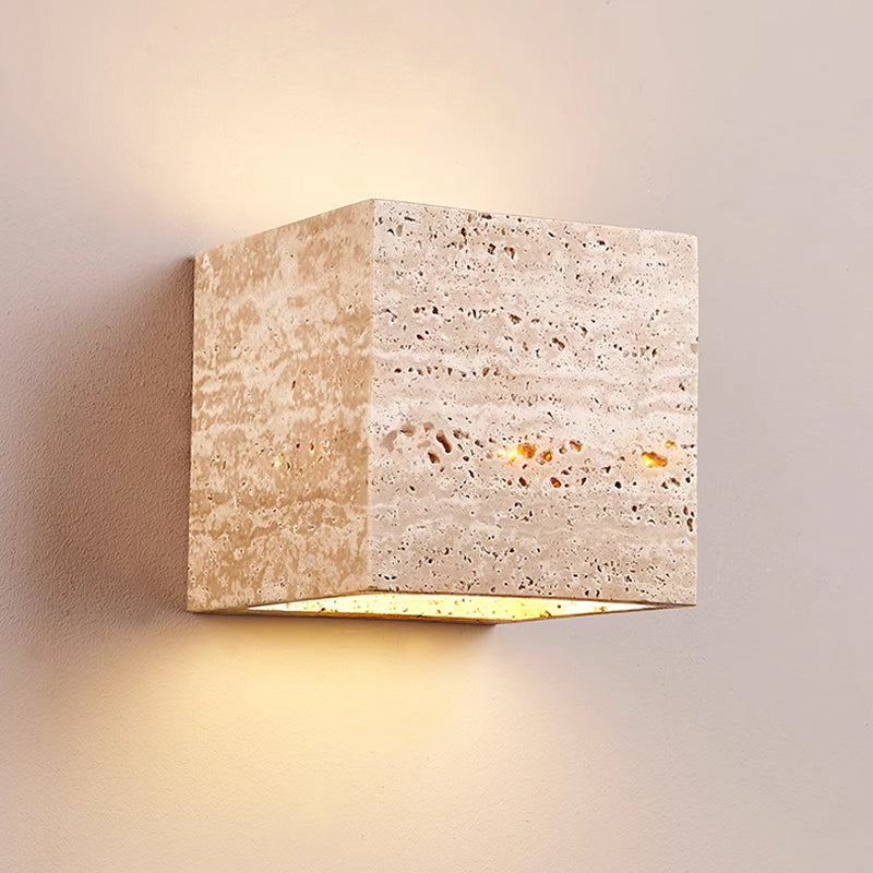 Wabi Sabi Travertine Outdoor Stone Wall Lamp Waterproof LED Light Sconce for Doorway Corridor & Bedroom Decor