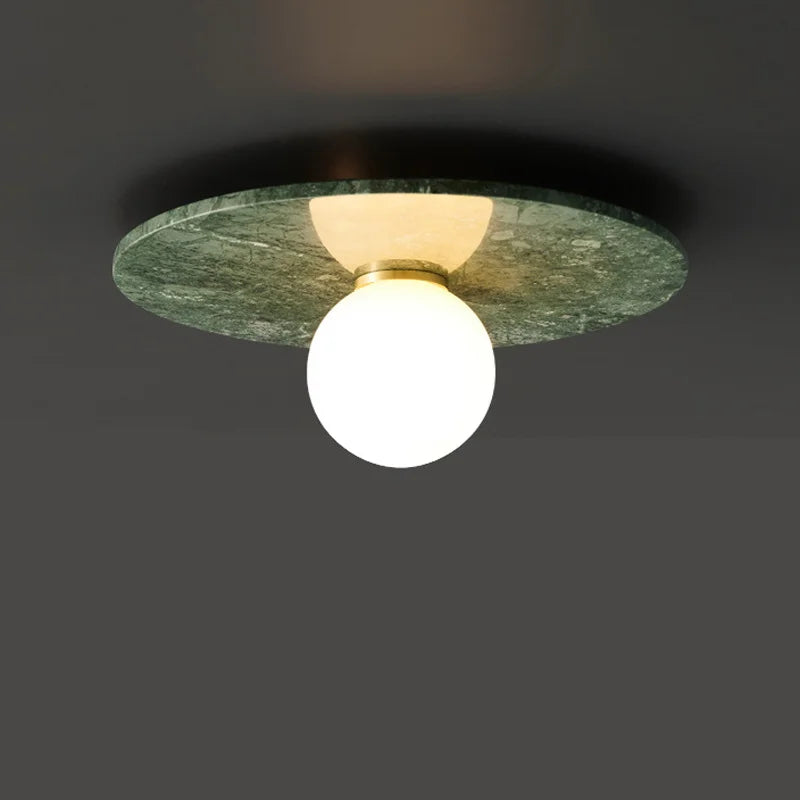 Italian Marble LED Ceiling Lamp – Nordic White, Black & Green Stone Light for Bedroom & Corridor