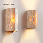 Wabi Sabi Travertine Outdoor Wall Lamp – LED Stone Decor for Villa, Courtyard & Balcony