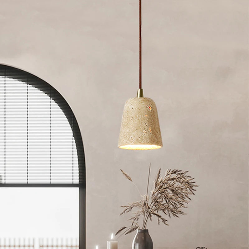 Nordic Wabi Sabi Yellow Marble Pendant Lamp – Travertine Stone Droplight for Home, Hotel & Villa