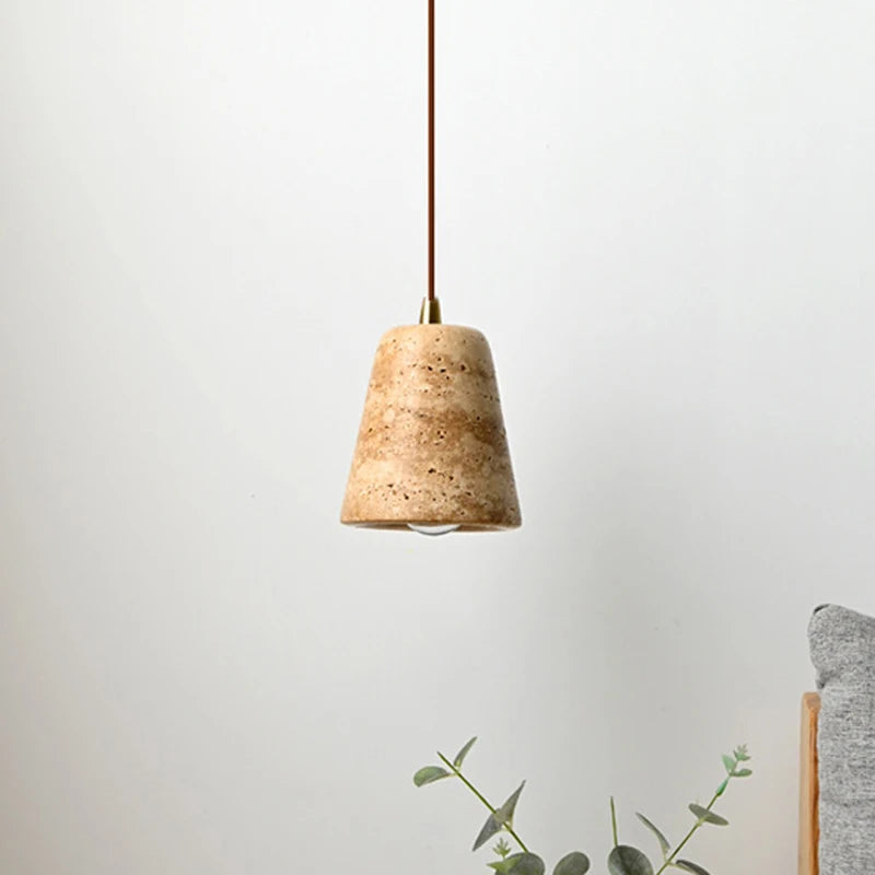 Nordic Wabi Sabi Yellow Marble Pendant Lamp – Travertine Stone Droplight for Home, Hotel & Villa