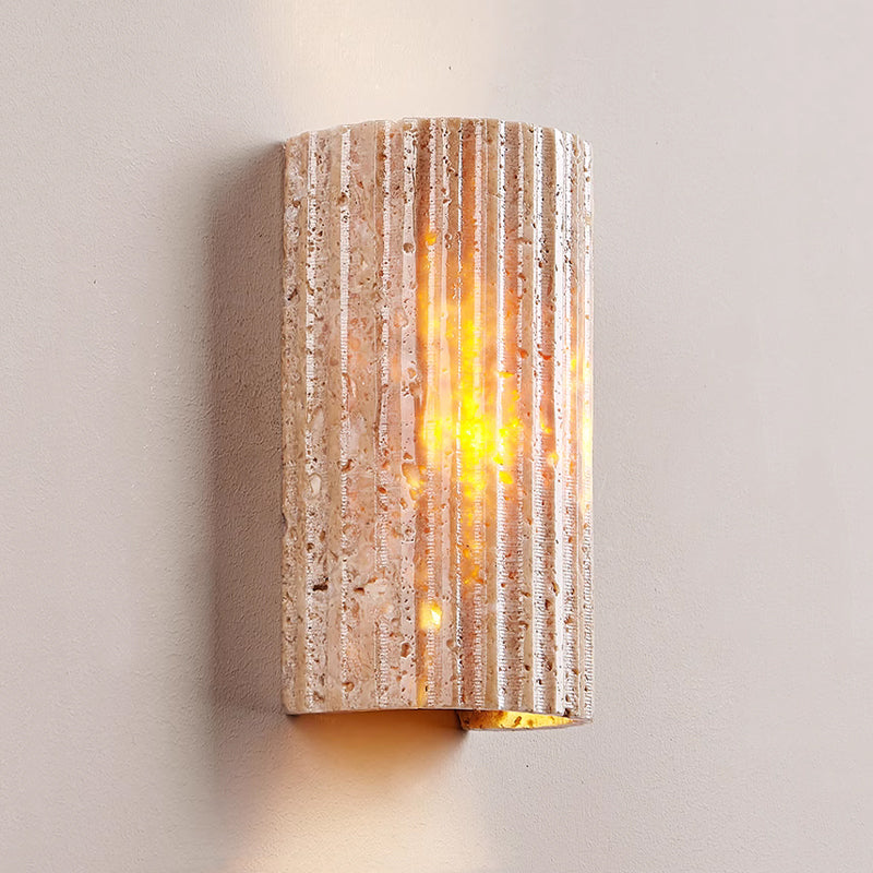 Wabi Sabi Travertine Outdoor Wall Lamp – LED Stone Decor for Villa, Courtyard & Balcony