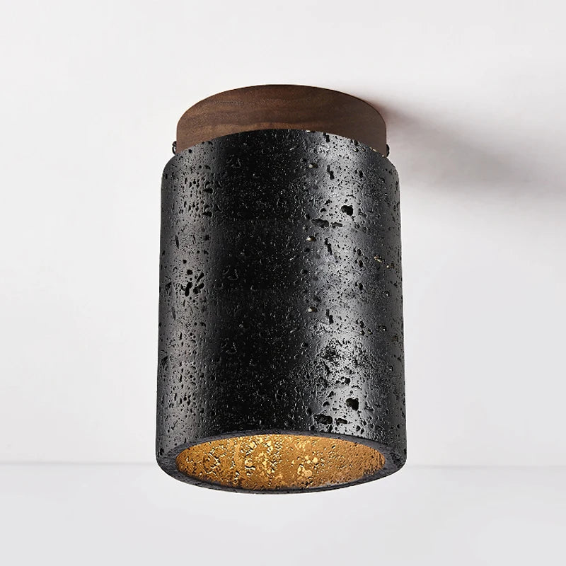 Creative Wabi Sabi Ceiling Lamp – Premium Black Stone LED Light for Bedroom & Corridor