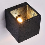 Black Square Travertine LED Wall Lamp – Wabi Sabi Stone Shade for Bedroom & Living Room