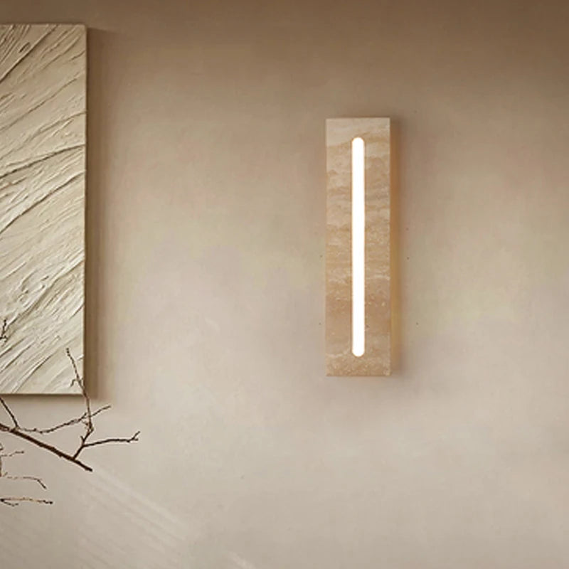 Wabi-Sabi Travertine LED Wall Sconce – Outdoor Stone Lamp for Balcony or Living Room