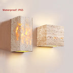 Wabi Sabi Travertine Outdoor Stone Wall Lamp Waterproof LED Light Sconce for Doorway Corridor & Bedroom Decor