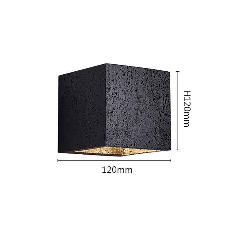 Black Square Travertine LED Wall Lamp – Wabi Sabi Stone Shade for Bedroom & Living Room