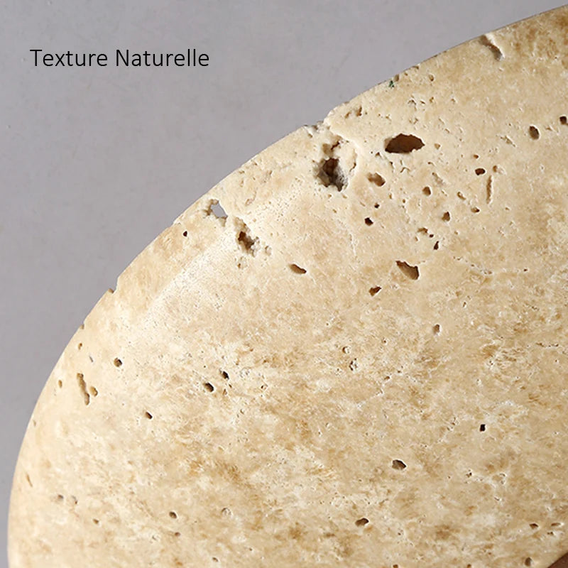 Wabi Sabi Yellow Travertine Ceiling Light – Disc-Shaped Stone Lamp for Home, Hotel & Balcony