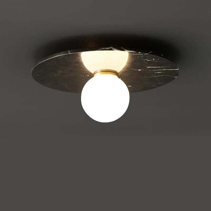 Italian Marble LED Ceiling Lamp – Nordic White, Black & Green Stone Light for Bedroom & Corridor