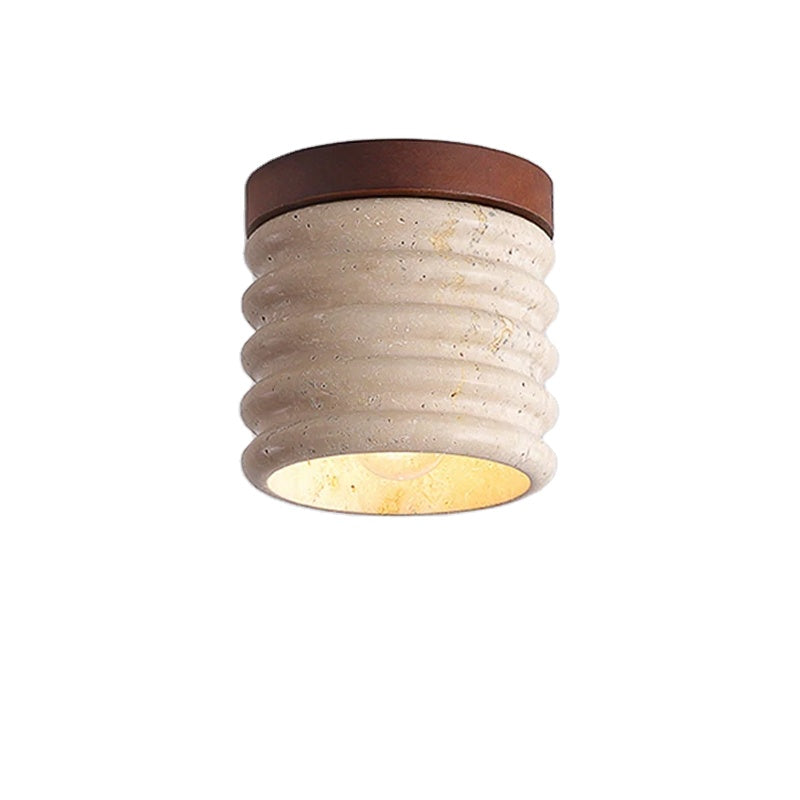 Wabi Sabi Yellow Marble LED Downlight – Travertine Stone Ceiling Lamp for Foyer, Corridor & Hotel