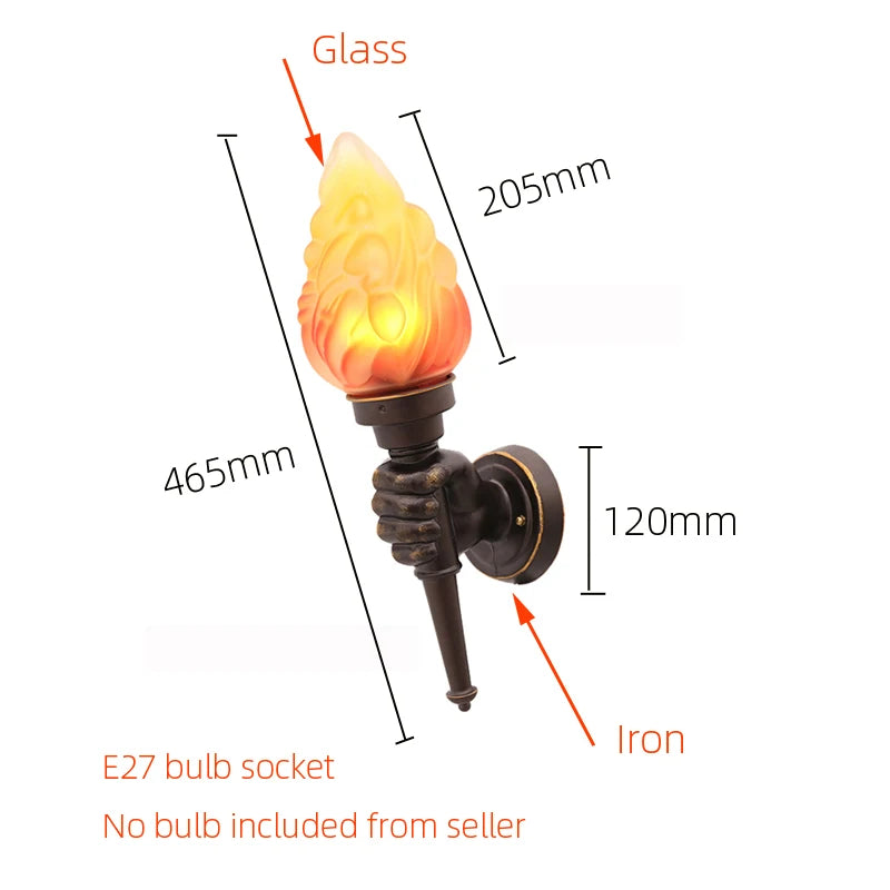 Creative Torch Hand Wall Lamp – Outdoor & Indoor Light for Garden, Living Room & Cafe