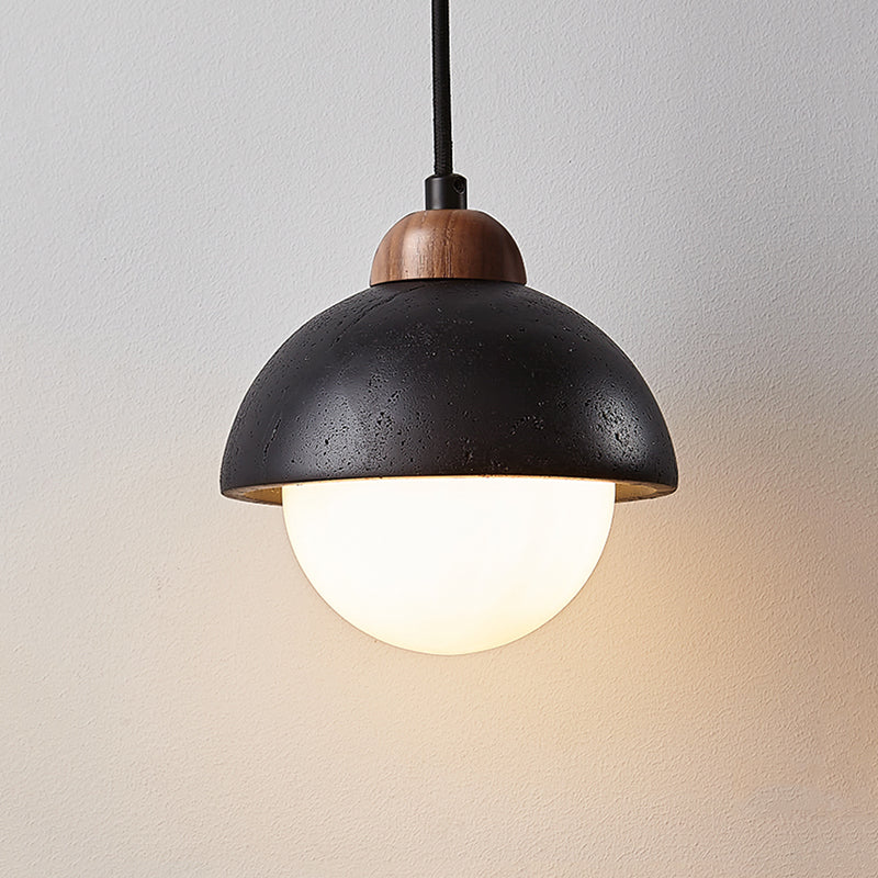 Adjustable Height LED Pendant Lamp – Minimalist Nordic Wabi Sabi Black Stone for Home & Dining