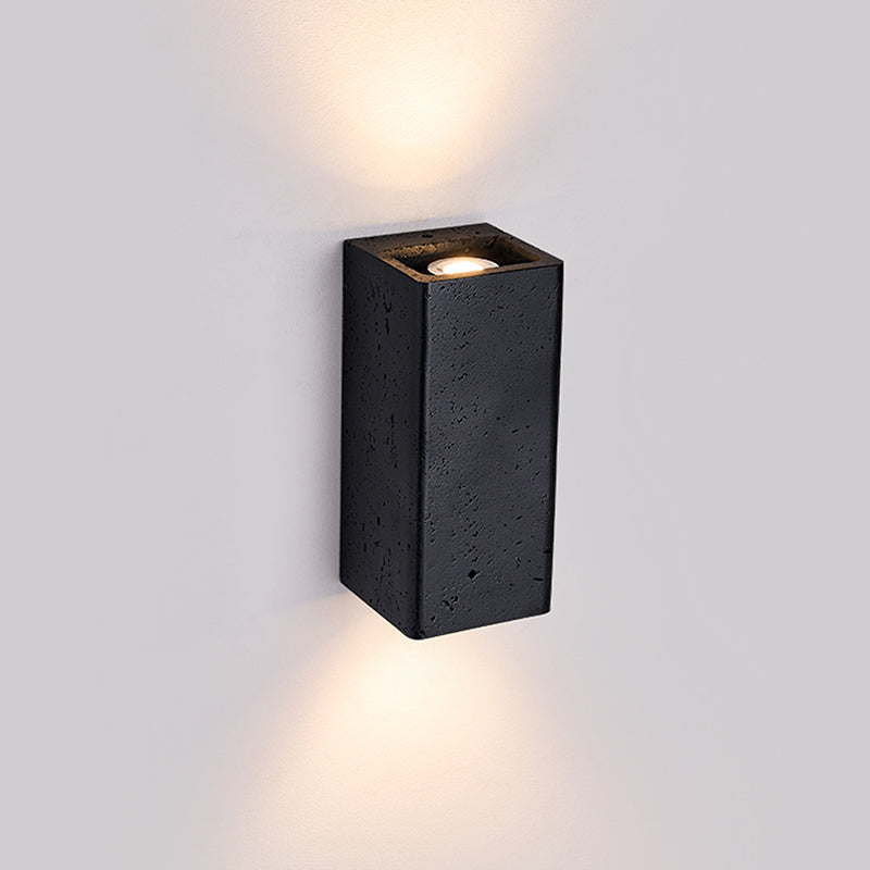 Wabi Sabi Modern LED Wall Lamp – Black Square Travertine Sconce for Home & Bedroom