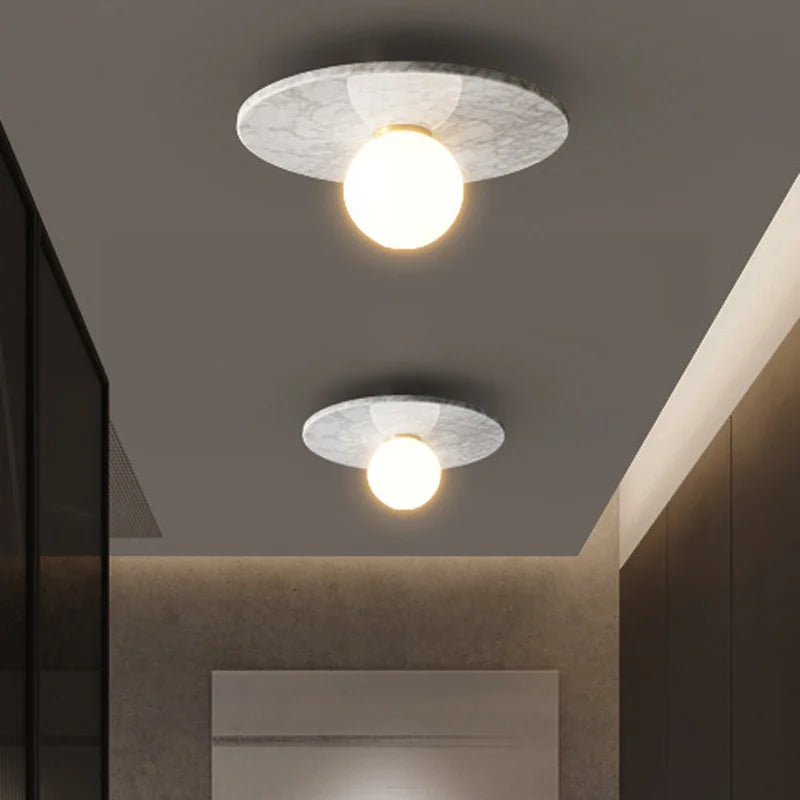Italian Marble LED Ceiling Lamp – Nordic White, Black & Green Stone Light for Bedroom & Corridor