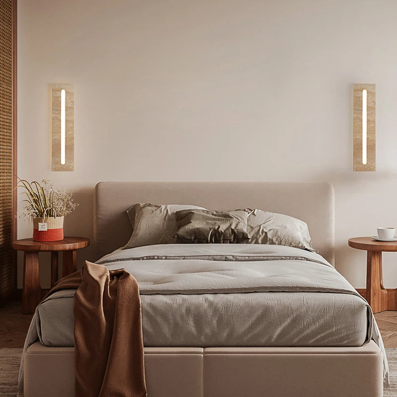 Wabi-Sabi Travertine LED Wall Sconce – Outdoor Stone Lamp for Balcony or Living Room