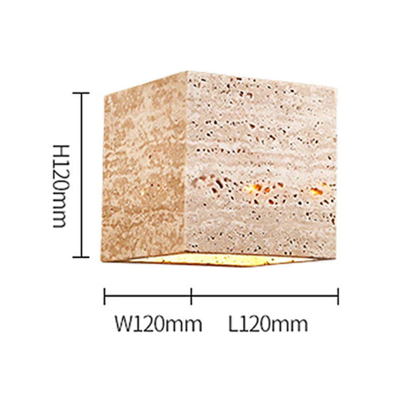 Wabi Sabi Travertine Outdoor Stone Wall Lamp Waterproof LED Light Sconce for Doorway Corridor & Bedroom Decor