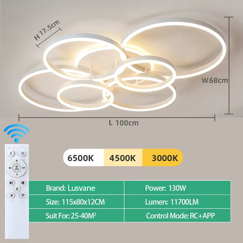 Dimmable LED Ceiling Chandelier – Modern Flush Mount Fixture for Bedroom, Living Room or Study
