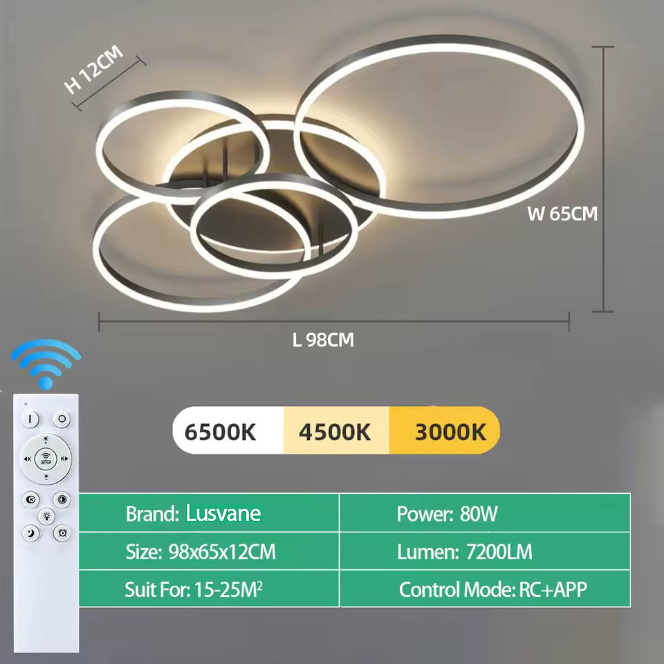 Dimmable LED Ceiling Chandelier – Modern Flush Mount Fixture for Bedroom, Living Room or Study