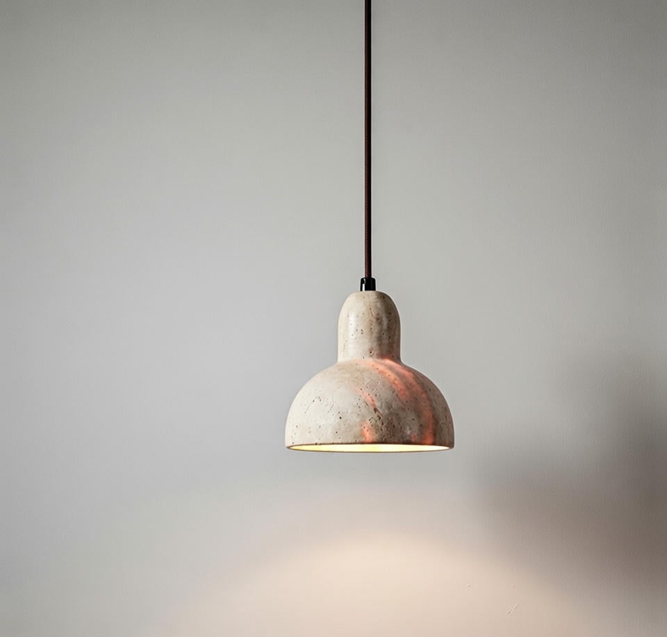 Concrete pendant light on a gray background